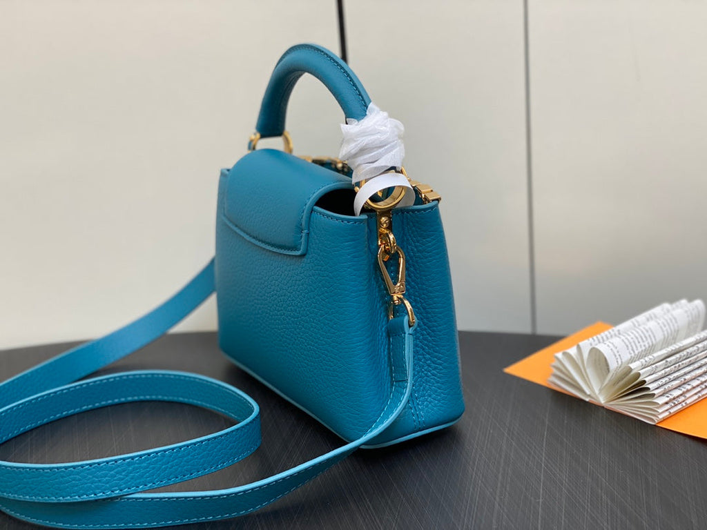 LOUIS VUITTON CAPUCINES MINI 21 BLUE TAURILLON GOLD  HARDWARE
