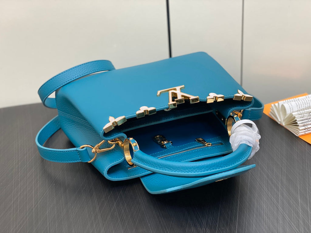 LOUIS VUITTON CAPUCINES BB 27 BLUE TAURILLON GOLD  HARDWARE