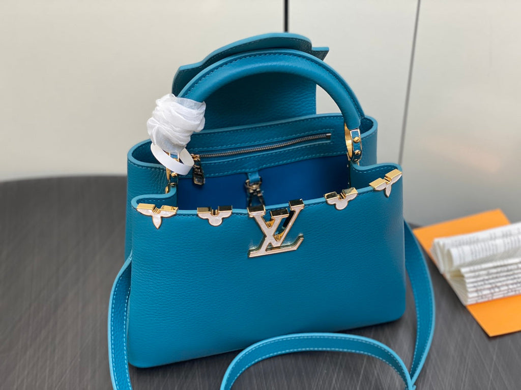 LOUIS VUITTON CAPUCINES BB 27 BLUE TAURILLON GOLD  HARDWARE