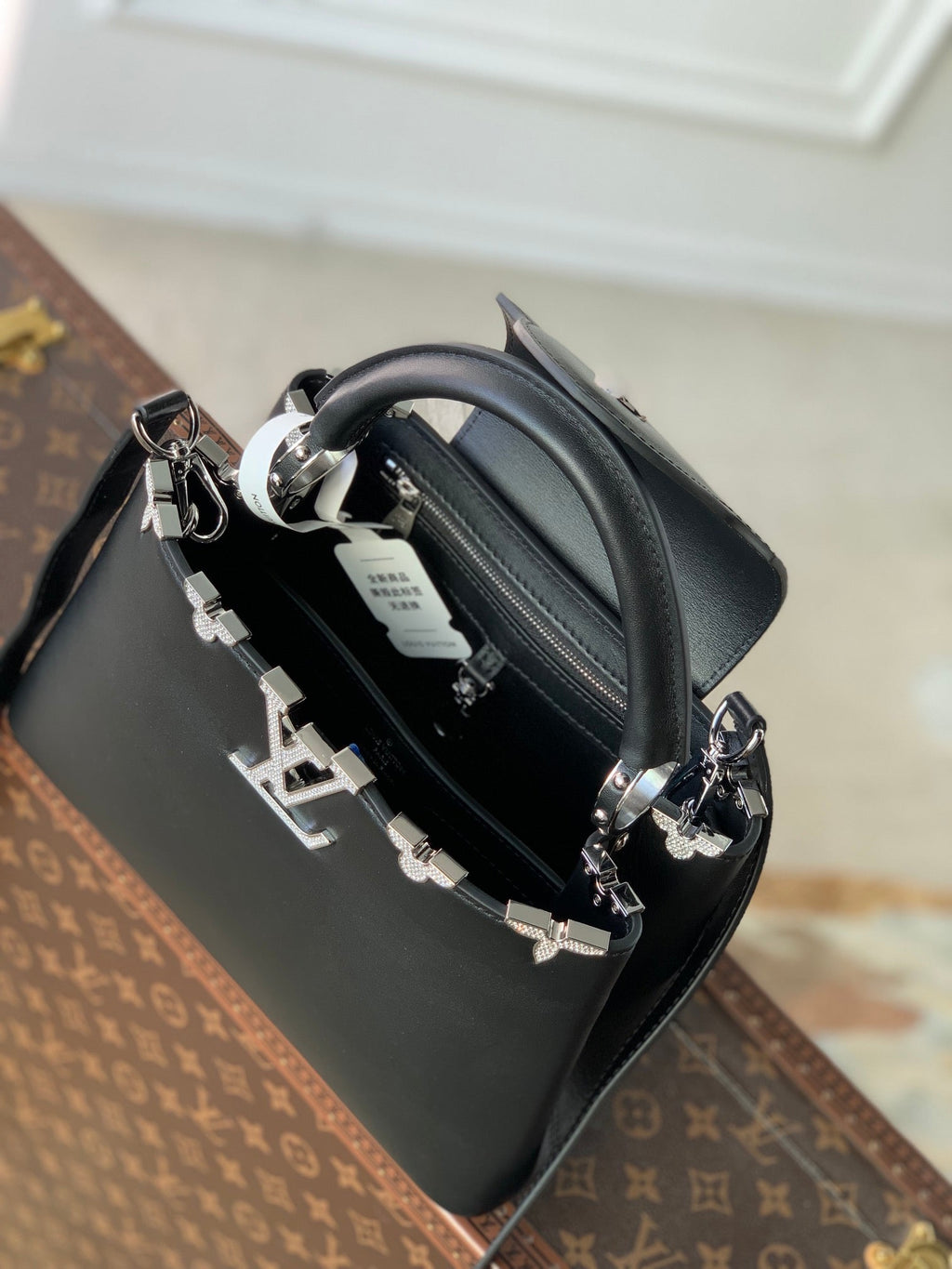 LOUIS VUITTON CAPUCINES BB 27 BLACK TAURILLON SILVER HARDWARE