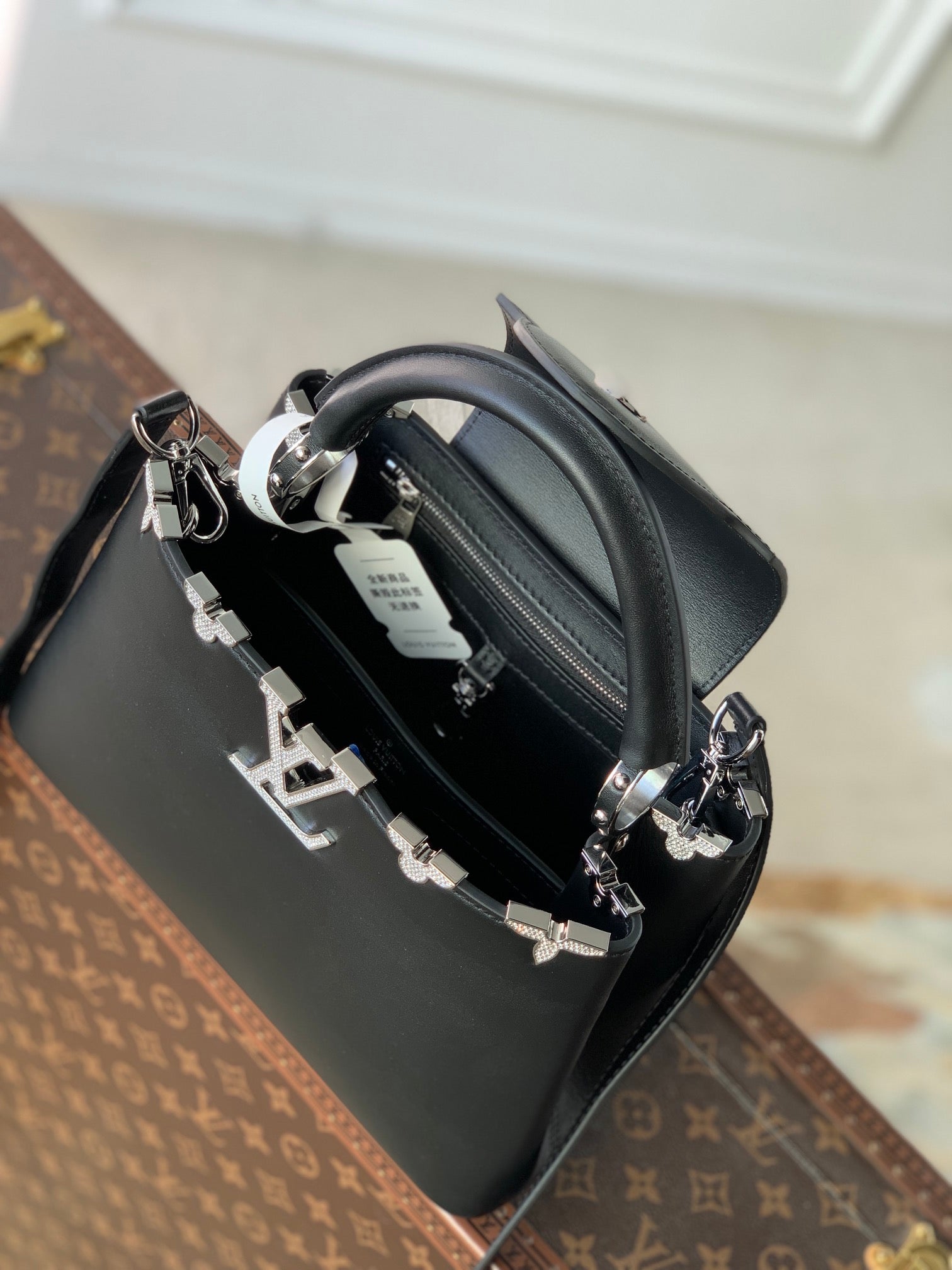 LOUIS VUITTON CAPUCINES BB 27 BLACK TAURILLON SILVER HARDWARE