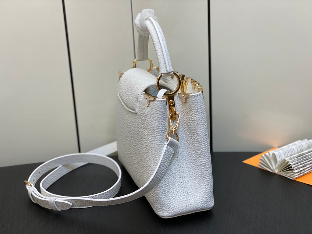 LOUIS VUITTON CAPUCINES BB 27 WHITE TAURILLON GOLD HARDWARE