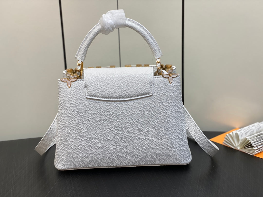 LOUIS VUITTON CAPUCINES BB 27 WHITE TAURILLON GOLD HARDWARE