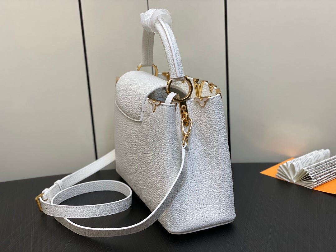 LOUIS VUITTON CAPUCINES MM 31 WHITE TAURILLON GOLD HARDWARE