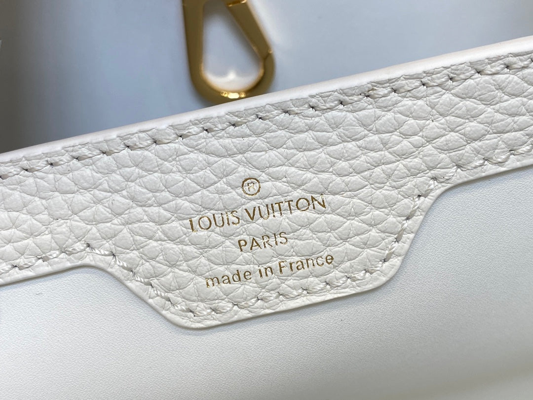 LOUIS VUITTON CAPUCINES MM 31 WHITE TAURILLON GOLD HARDWARE