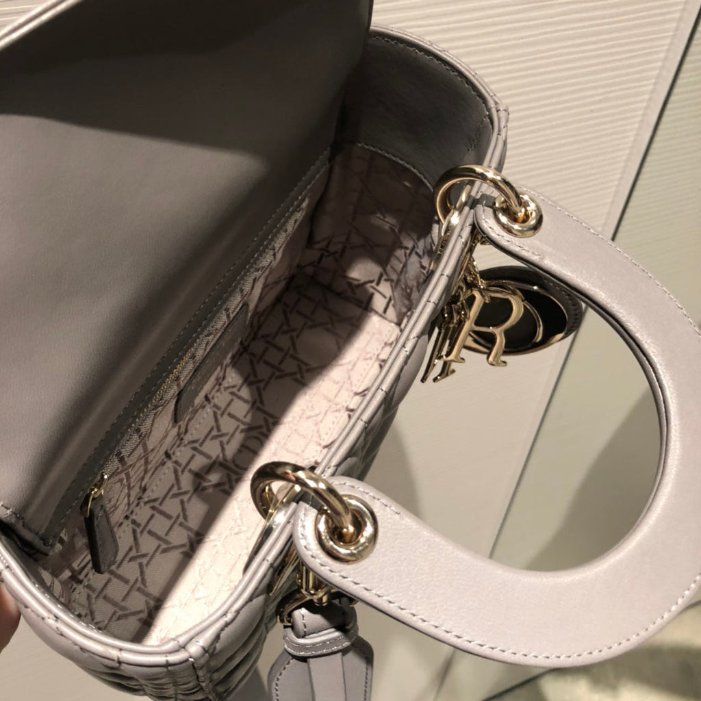 DIOR SMALL LADY 20 MY ABC GREY LAMBSKIN