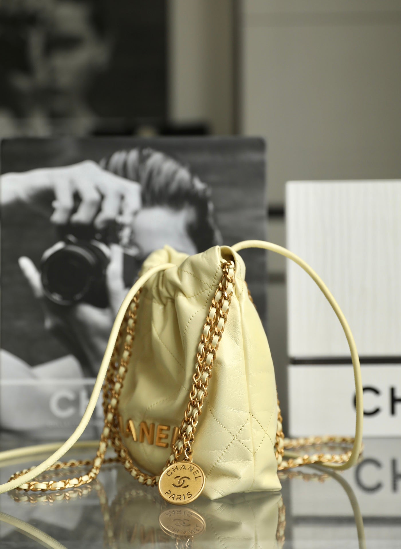 CHANEL 22 ANTIBA HOBO BAG BEIGE 20CM