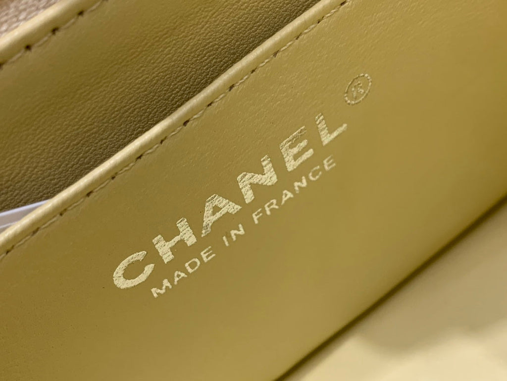 CHANEL MINI SQUARE FLAP BAG 17CM YELLOW LAMBSKIN SILVER HARDWARE