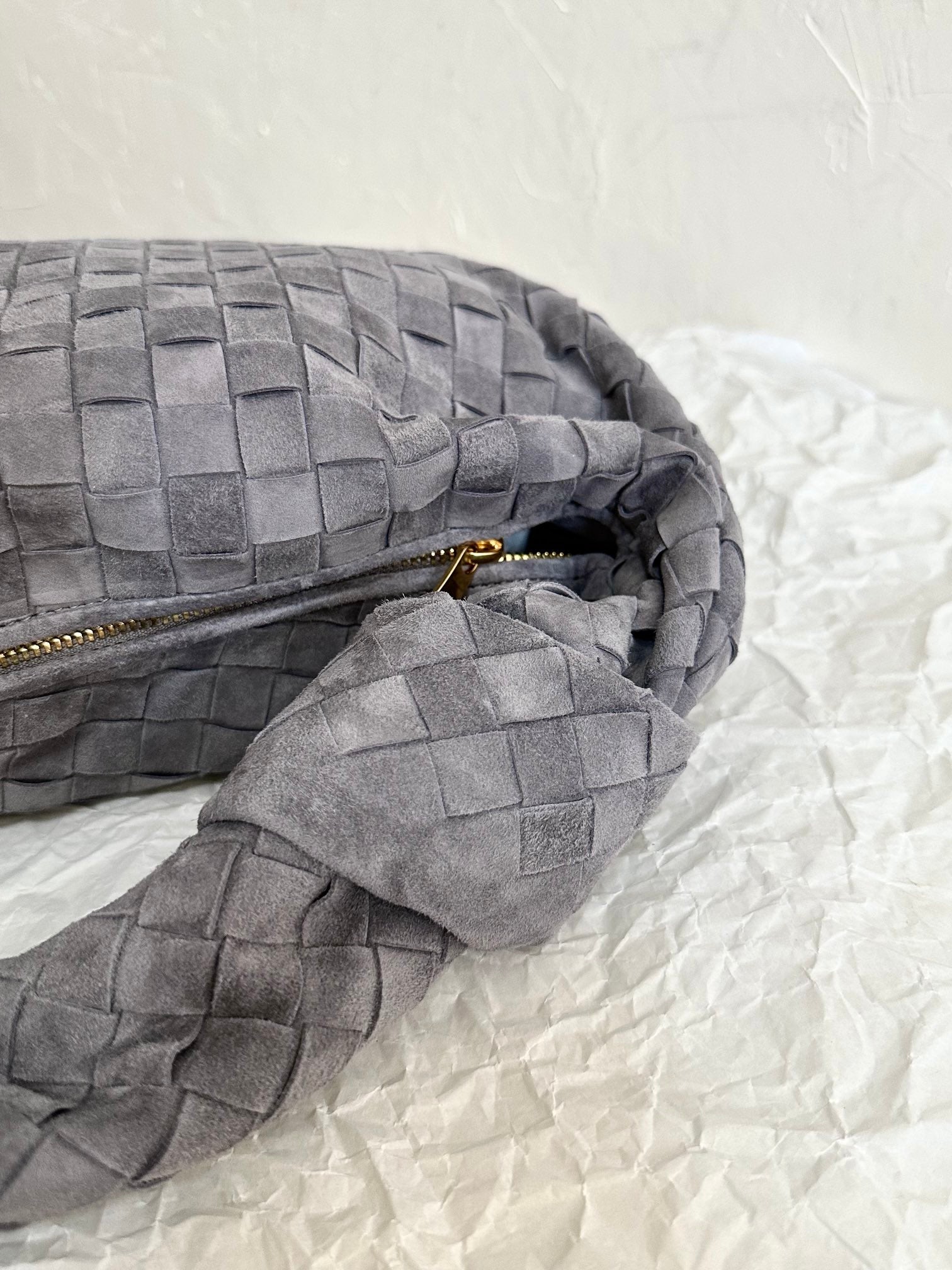 BOTTEGA VENETA SMALL JODIE 48CM GREY SUEDE LEATHER