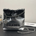 CHANEL HOBO MINI 20CM BLACK GREY LAMBSKIN SILVER HARDWARE