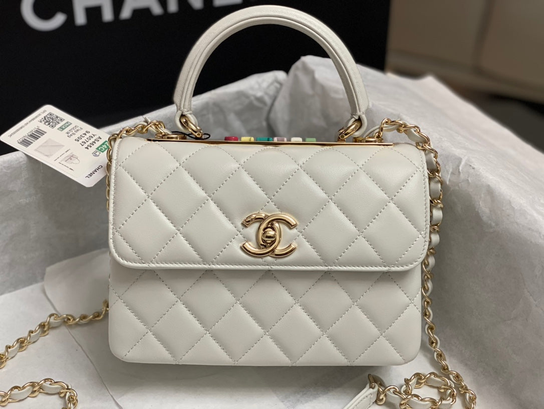 CHANEL TRENDY 20CM WHITE LAMBSKIN GOLD HARDWARE
