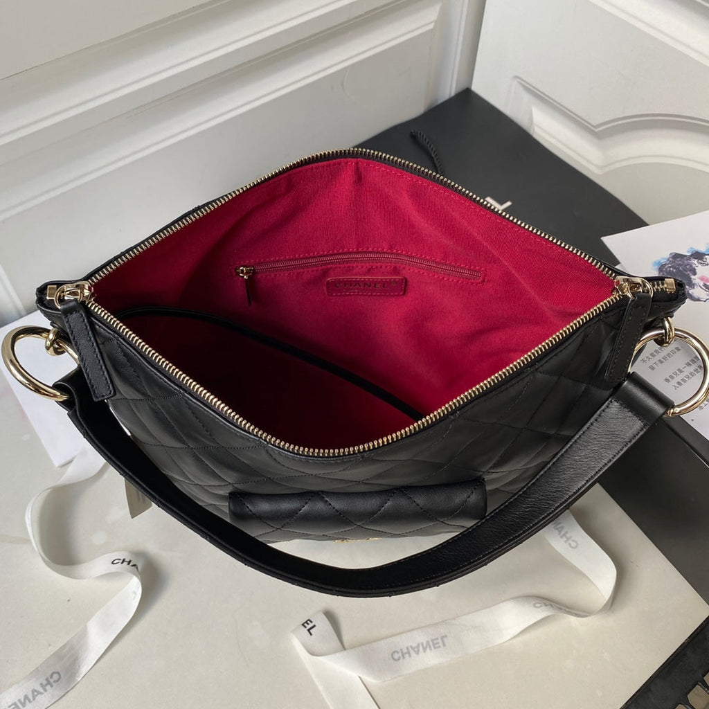 CHANEL HOBO 28CM BLACK LAMBSKIN GOLD HARDWARE