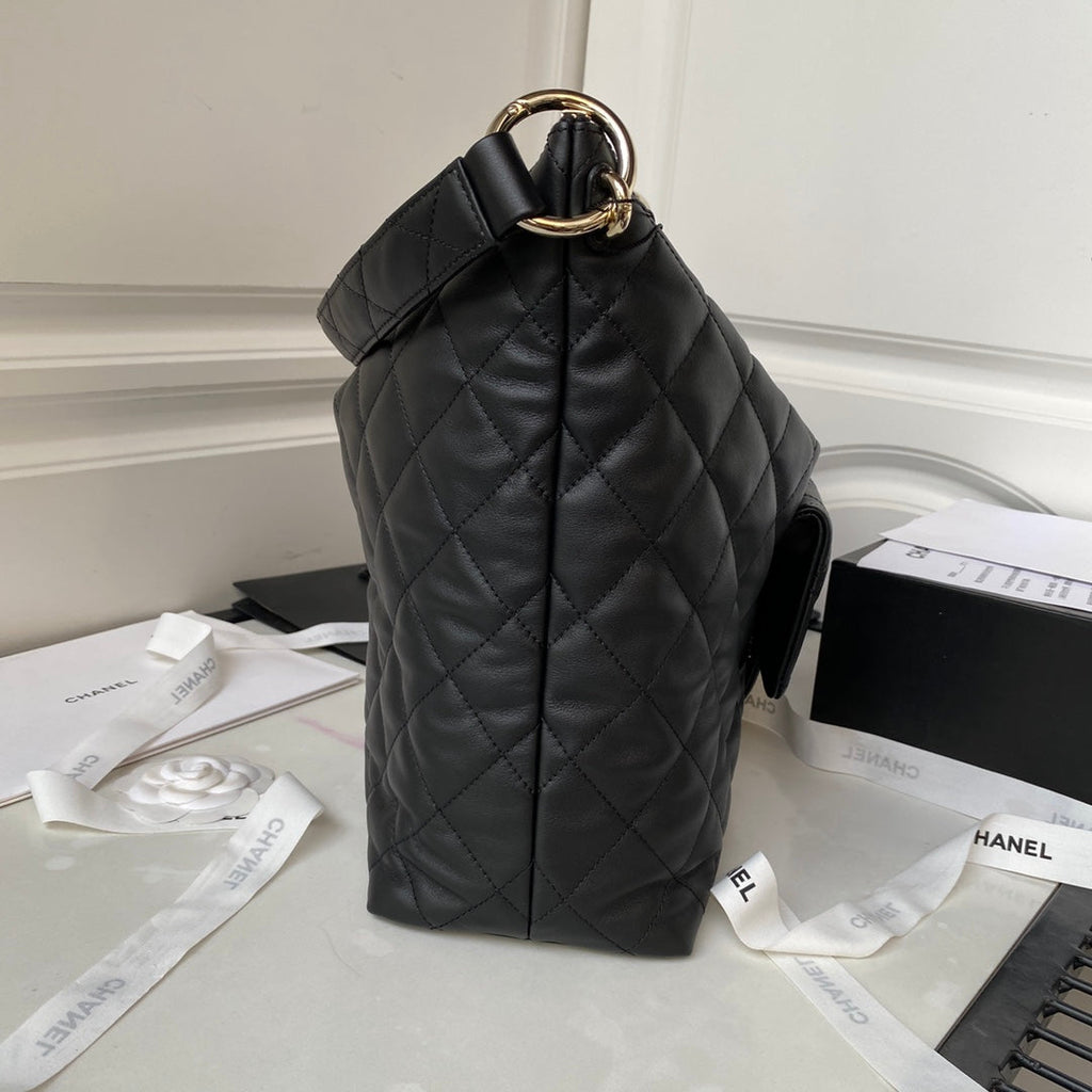 CHANEL LARGE HOBO 37CM BLACK LAMBSKIN GOLD HARDWARE
