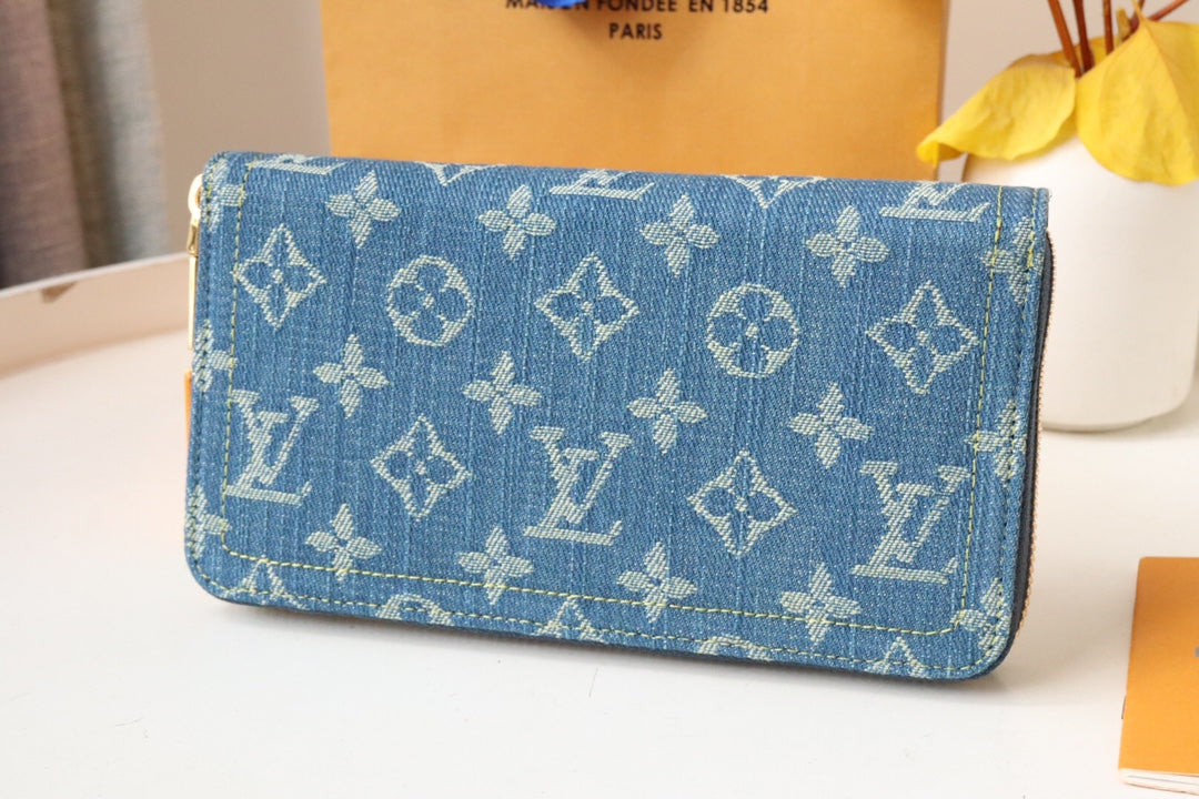 LOUIS VUITTON LV MONOGRAM DENIM LEATHER 19CM LONG WALLET