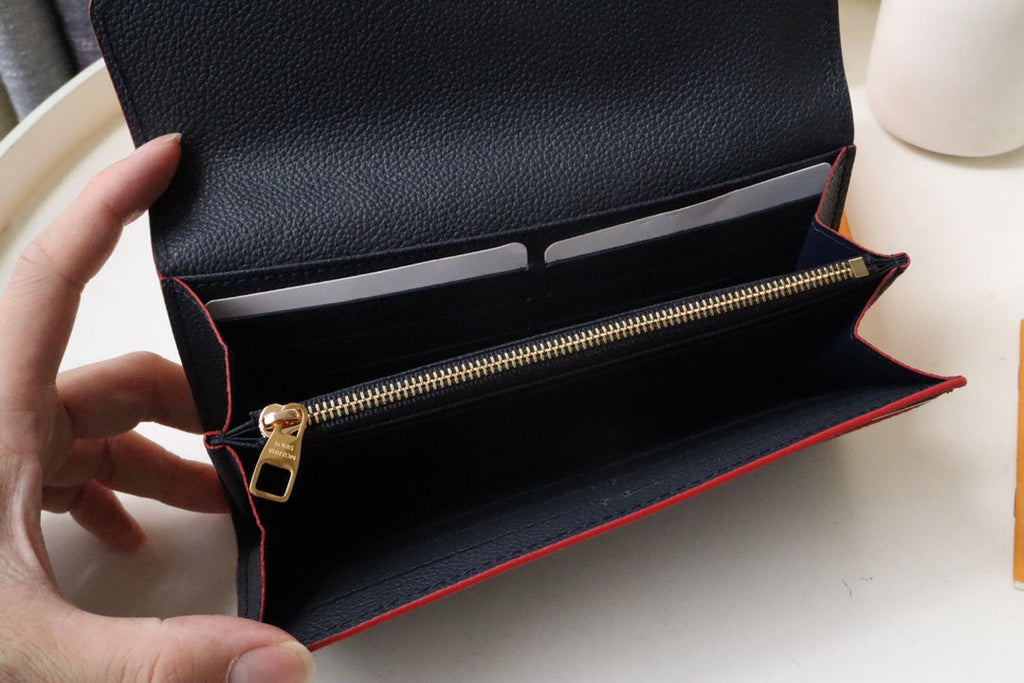 LOUIS VUITTON SARAH WALLET BLACK RED MONOGRAM EMPREINTE 19CM