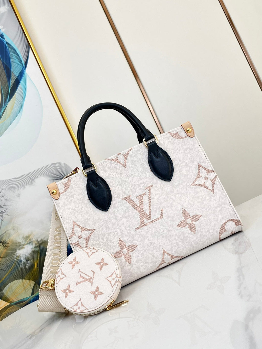 LOUIS VUITTON ONTHEGO 25 WHITE BROWN MONOGRAM CANVAS