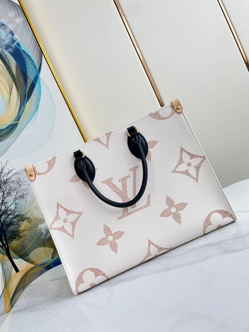 LOUIS VUITTON ONTHEGO 35 WHITE BROWN MONOGRAM CANVAS