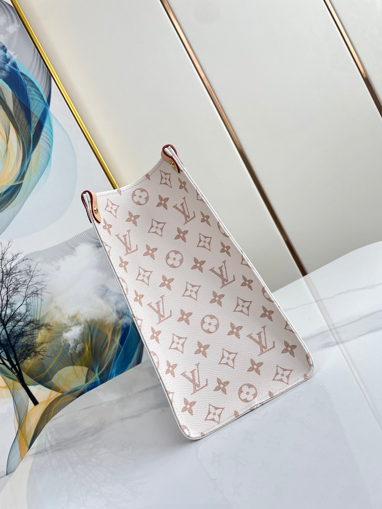 LOUIS VUITTON ONTHEGO 35 WHITE BROWN MONOGRAM CANVAS