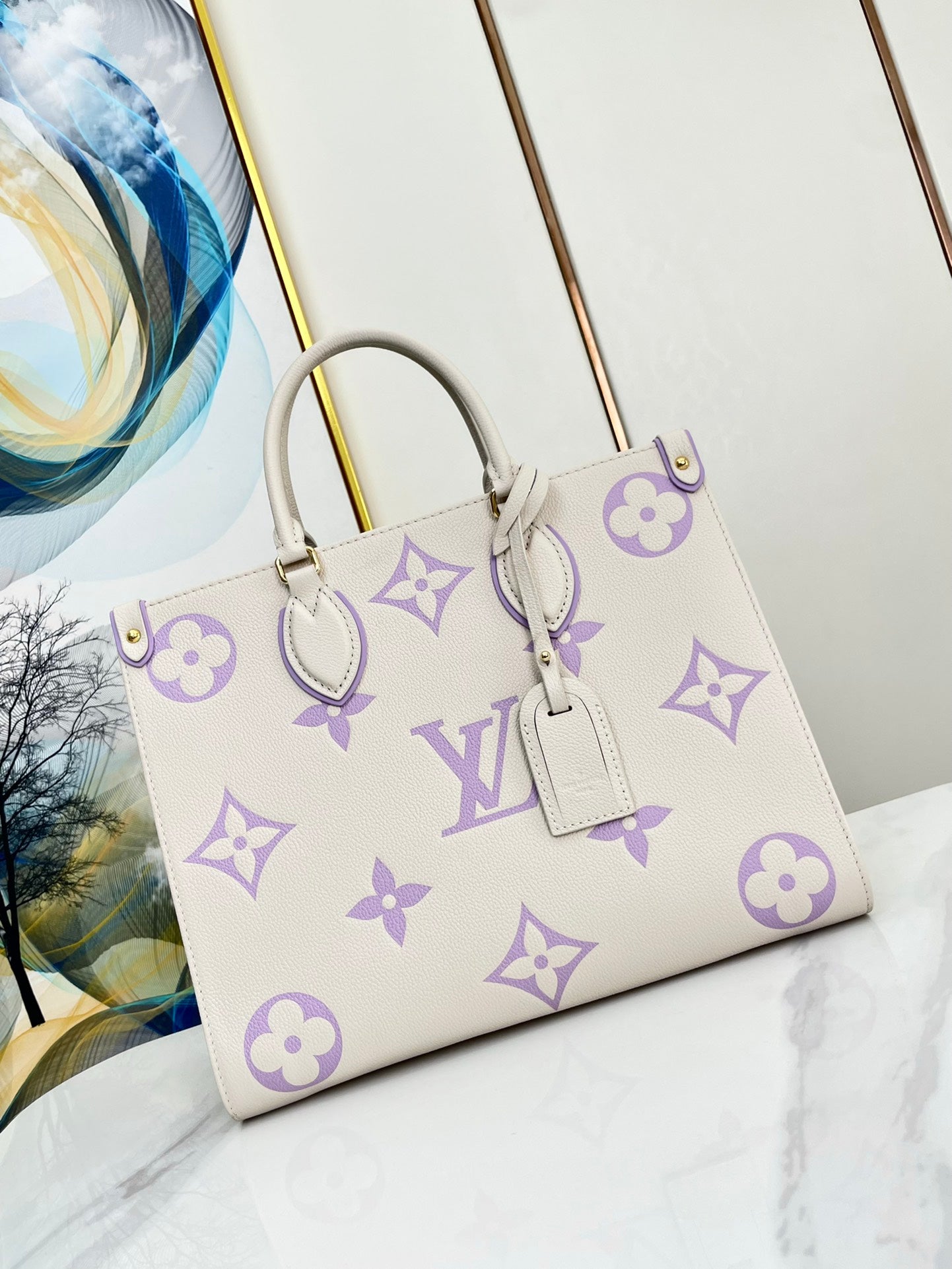 LOUIS VUITTON ONTHEGO 35 WHITE PURPLE MONOGRAM CANVAS