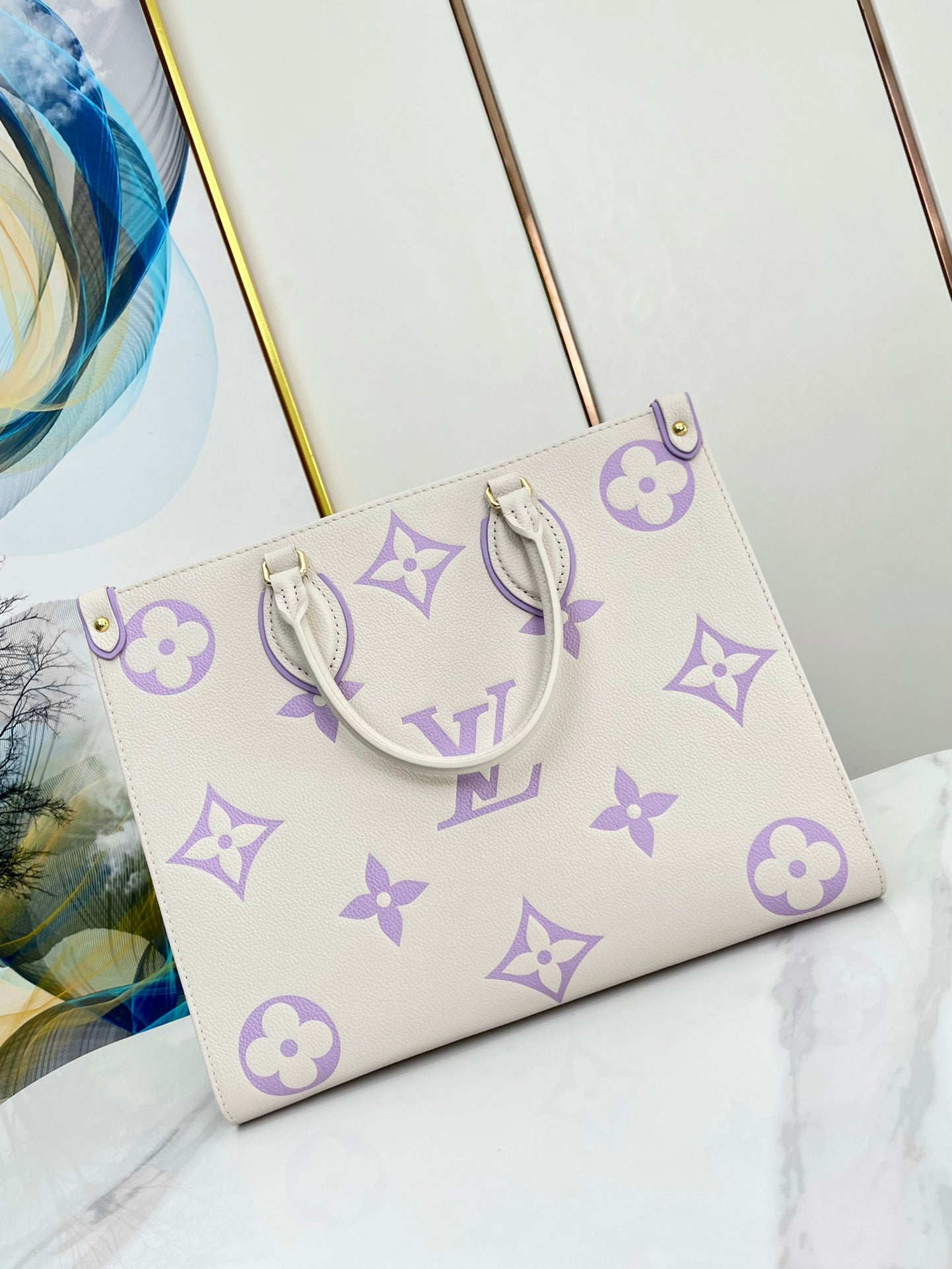 LOUIS VUITTON ONTHEGO 35 WHITE PURPLE MONOGRAM CANVAS