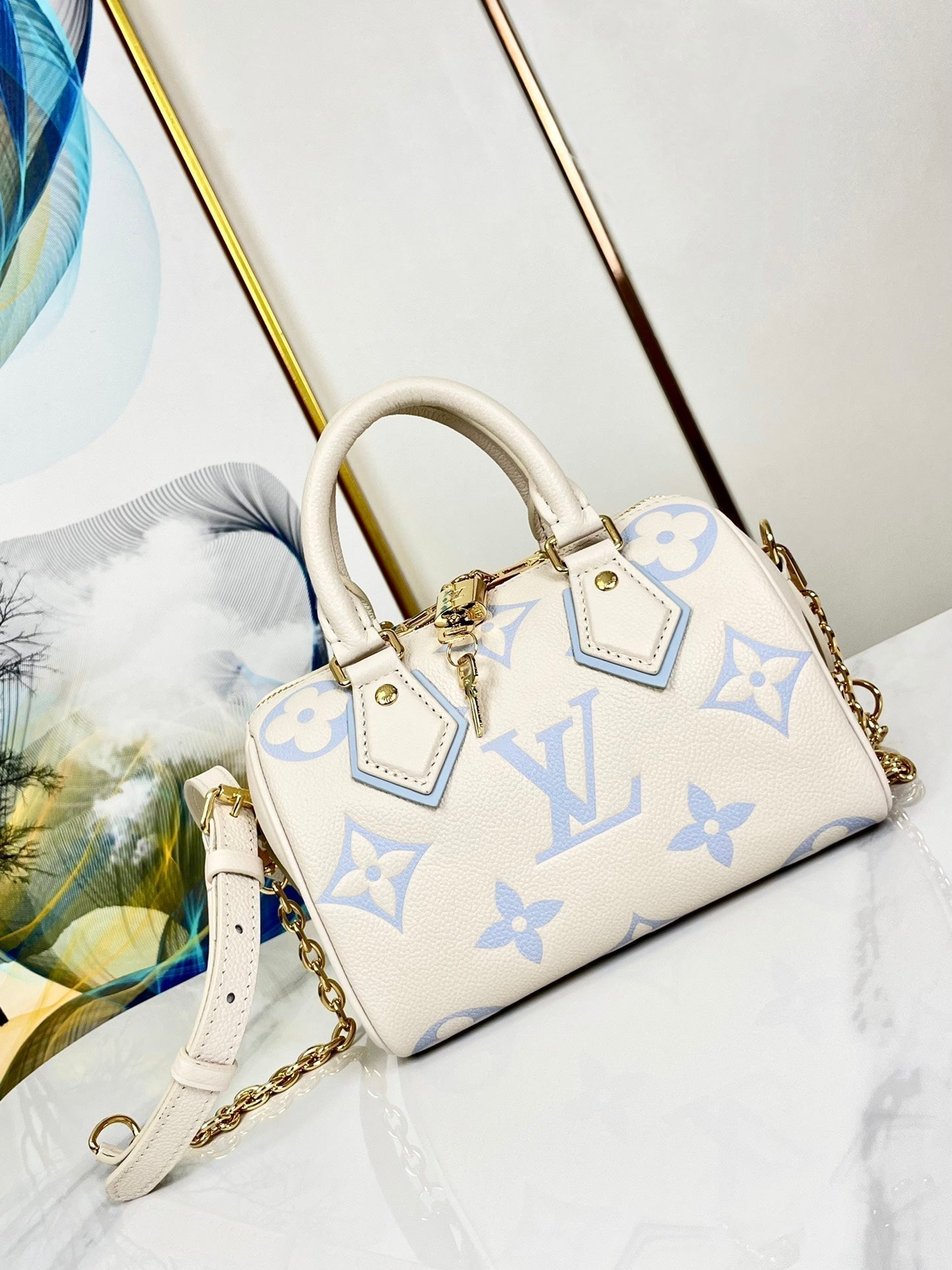 LOUIS VUITTON SPEEDY 20.5 WHITE BLUE MONOGRAM CANVAS