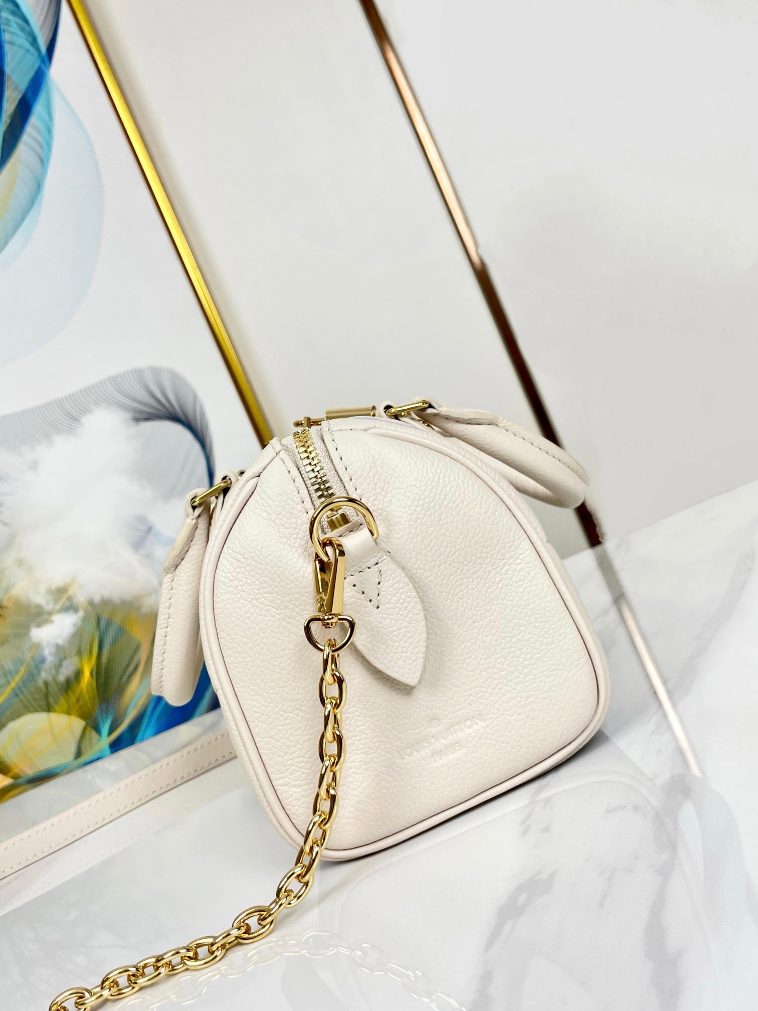 LOUIS VUITTON SPEEDY 20.5 WHITE BLUE MONOGRAM CANVAS
