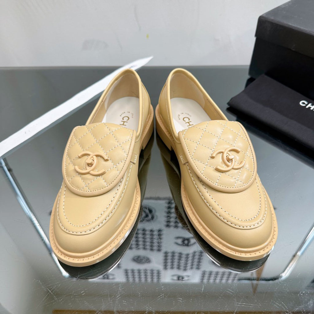 CHANEL Moasins Beige Quilted Calfskin