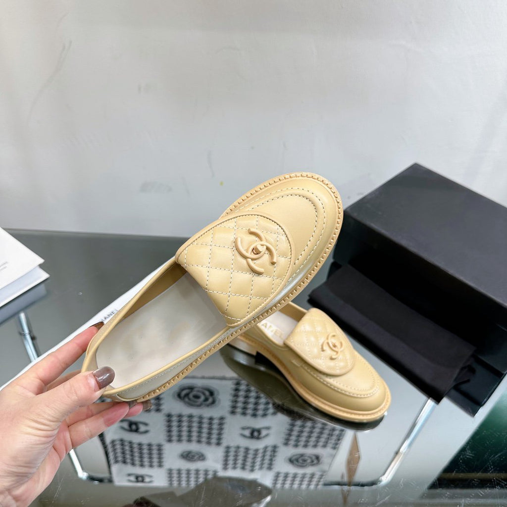 CHANEL Moasins Beige Quilted Calfskin