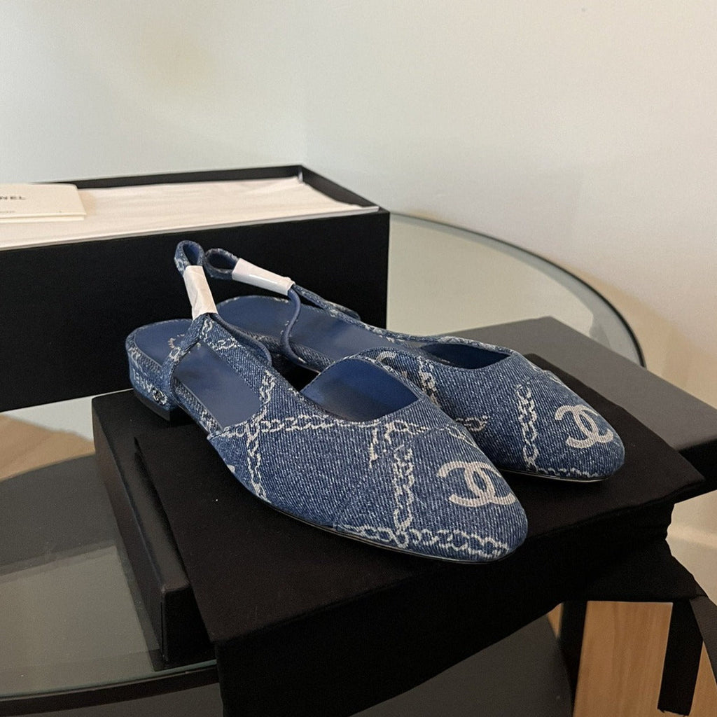 CHANEL slingbacks blue denim