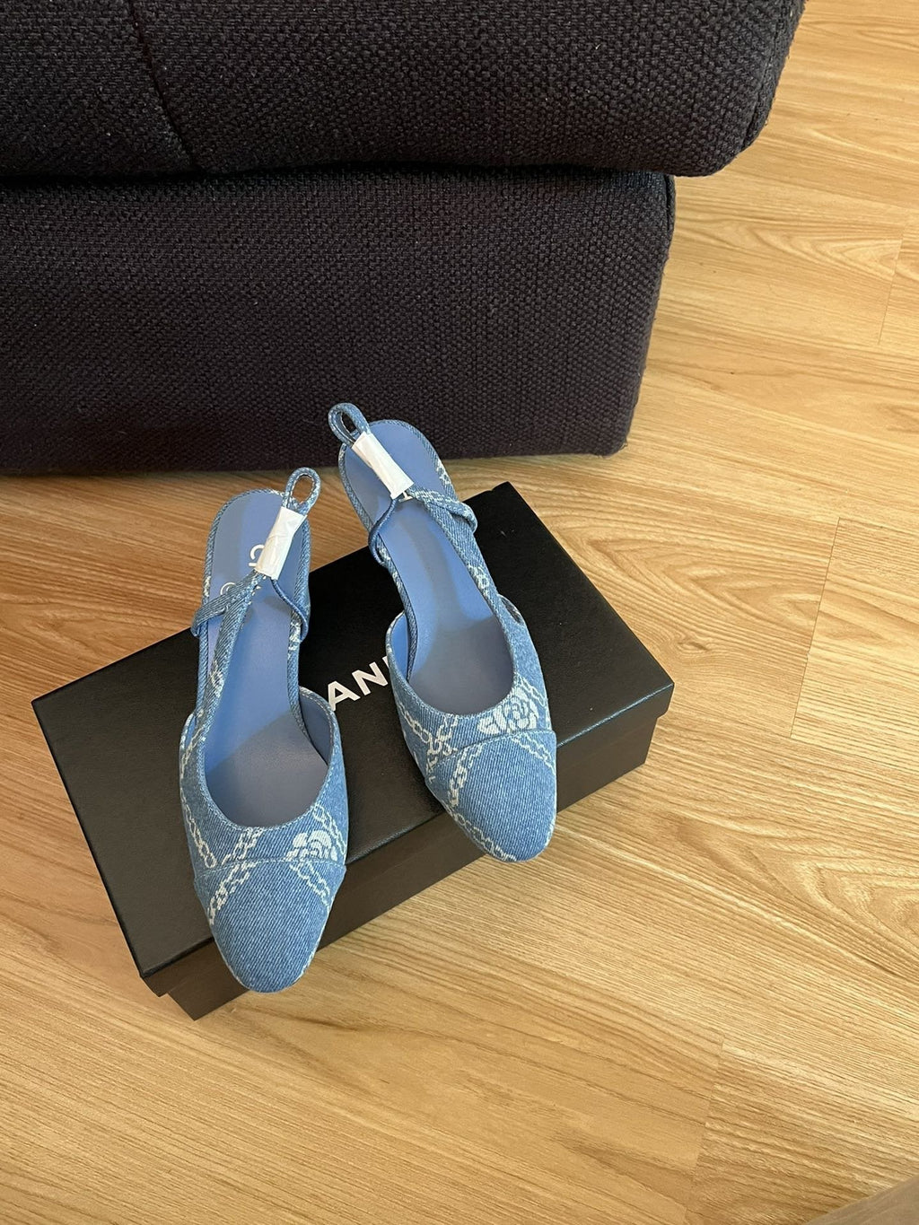 CHANEL high slingbacks light blue denim