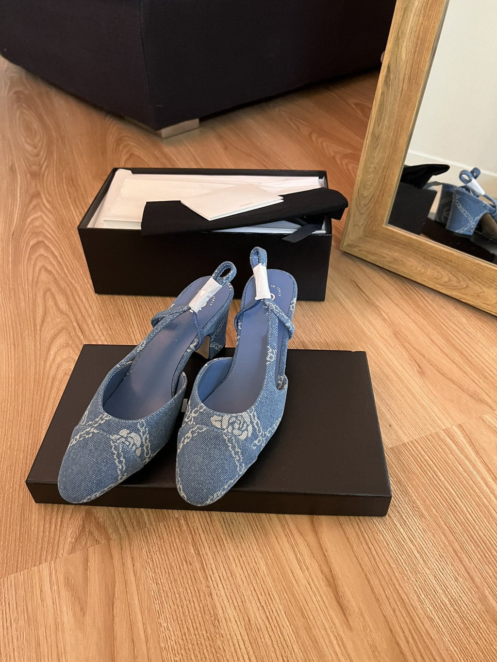 CHANEL high slingbacks light blue denim
