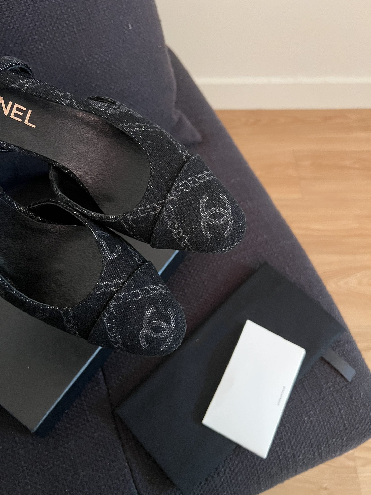 CHANEL high slingbacks black denim
