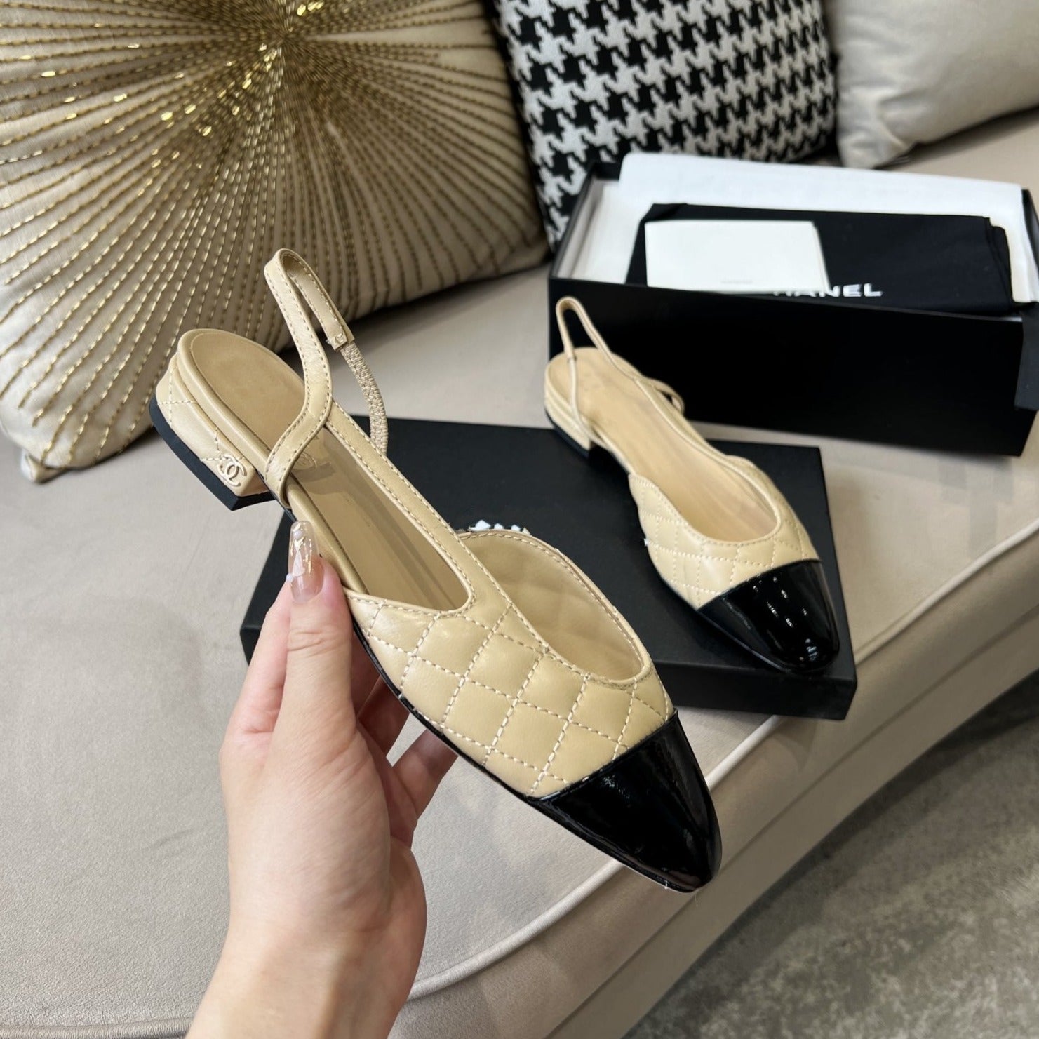 CHANEL slingbacks beige quilted calfskin