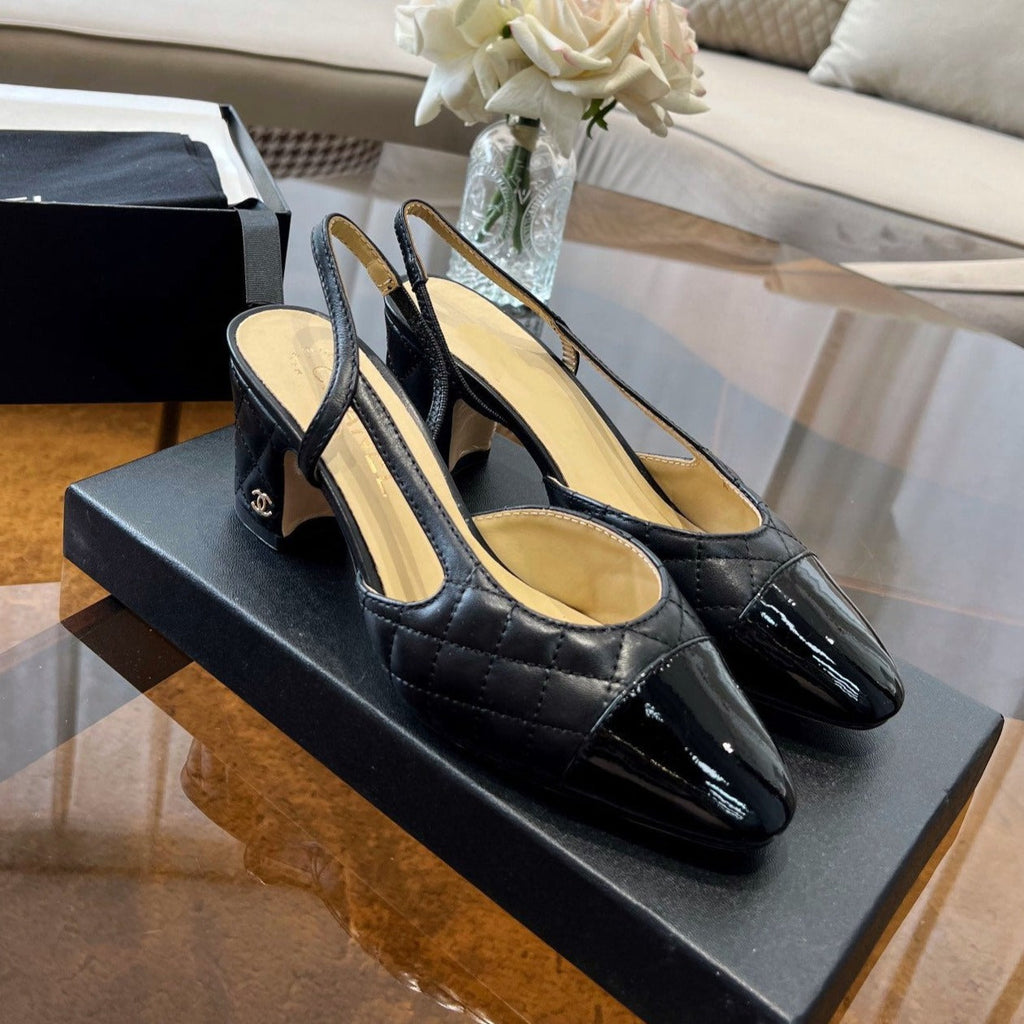 CHANEL slingbacks black quilted calfskin