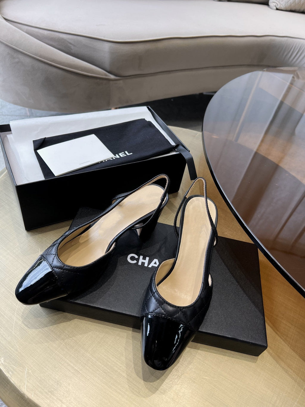 CHANEL slingbacks black quilted calfskin