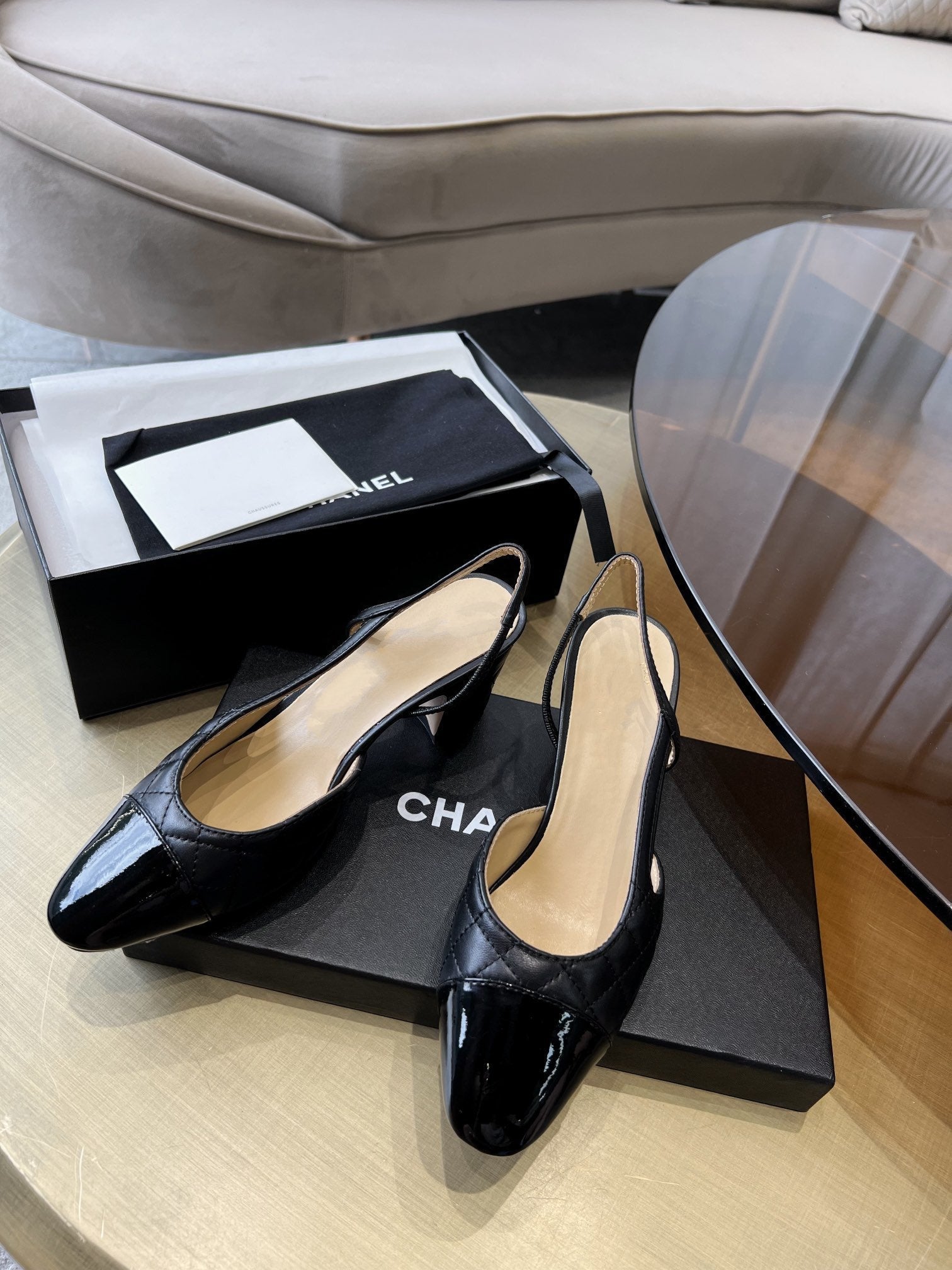 CHANEL slingbacks black quilted calfskin