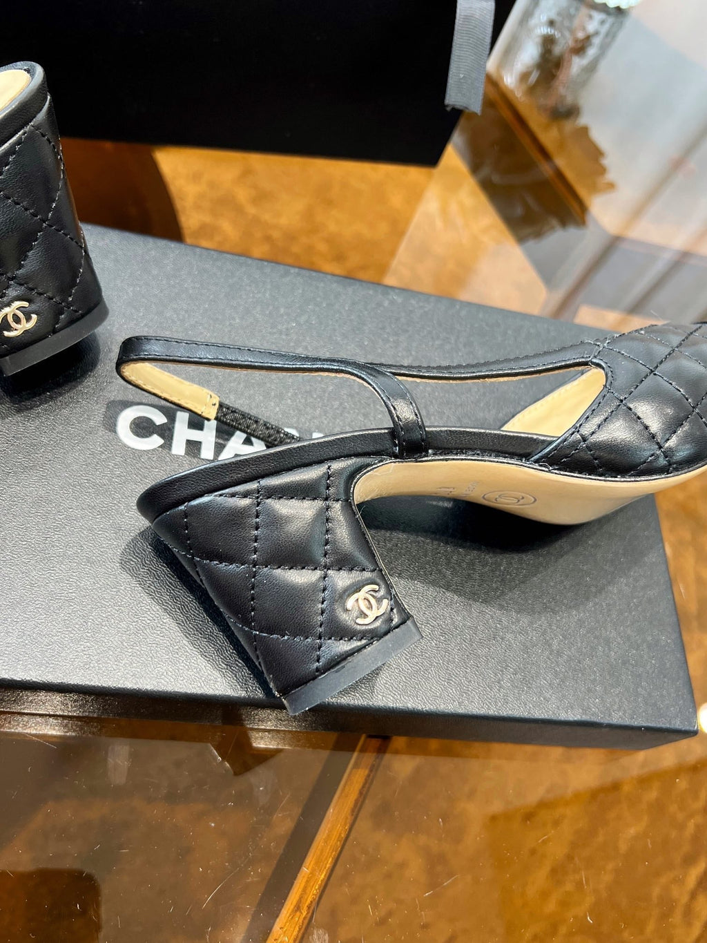 CHANEL high slingbacks black quilted lambskin