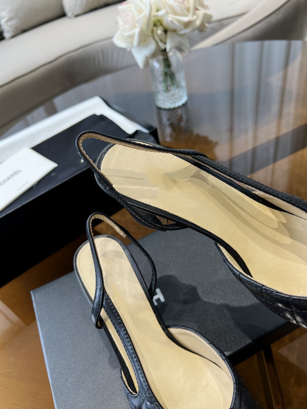 CHANEL high slingbacks black quilted lambskin