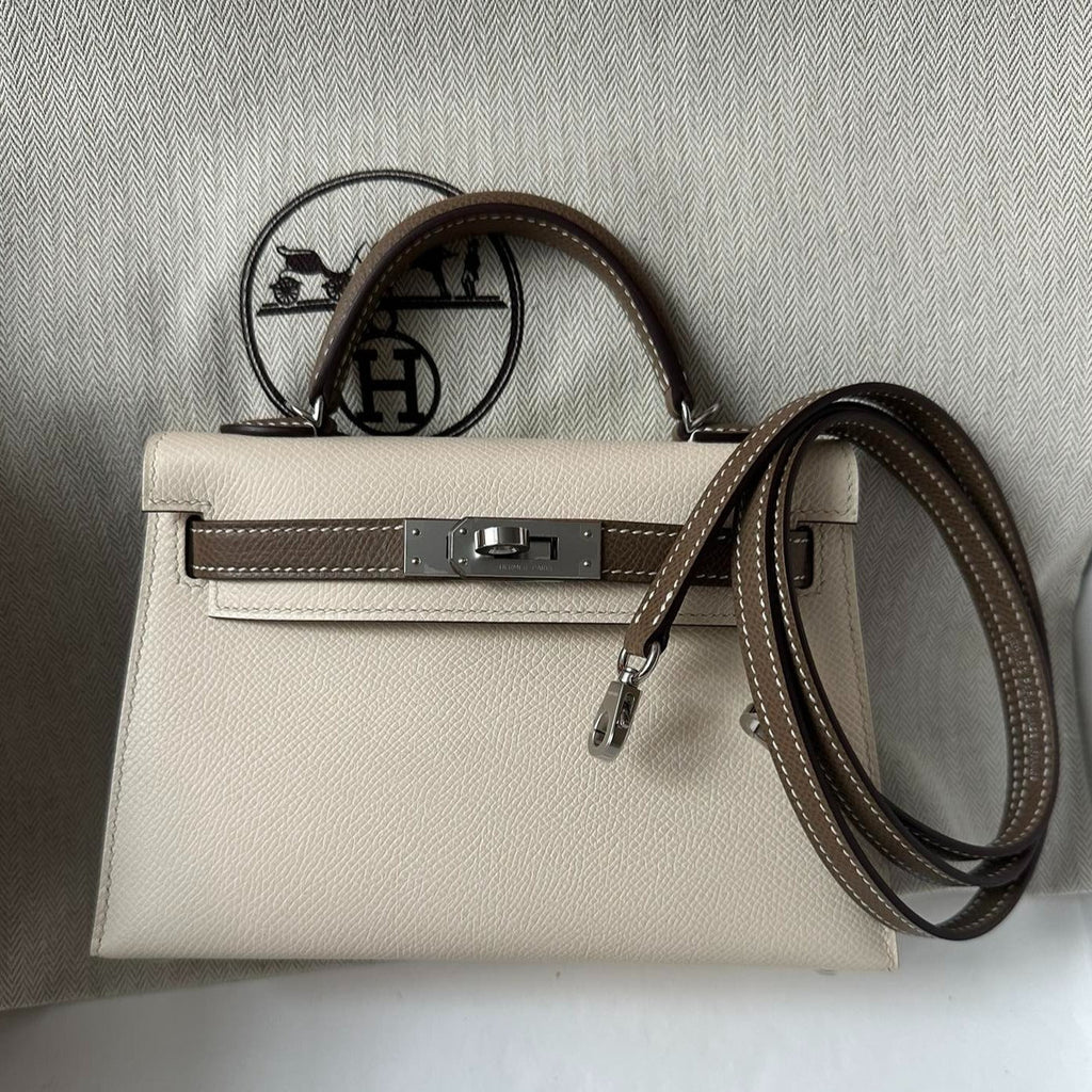 HERMES KELLY MINI 20 WHITE ETAIN EPSOM SILVER HARDWARE