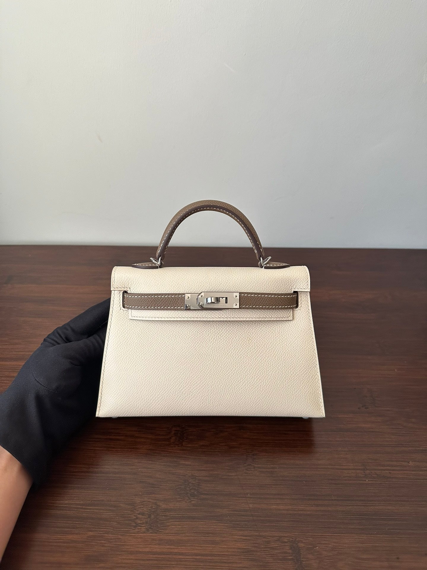 HERMES KELLY MINI 20 WHITE ETAIN EPSOM SILVER HARDWARE