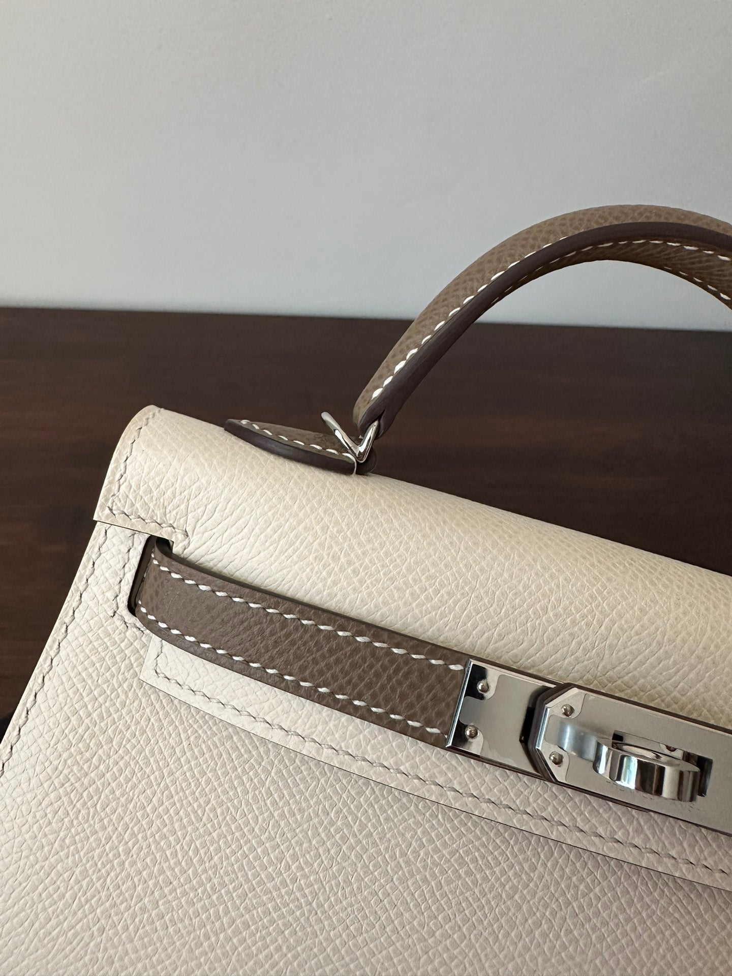 HERMES KELLY MINI 20 WHITE ETAIN EPSOM SILVER HARDWARE