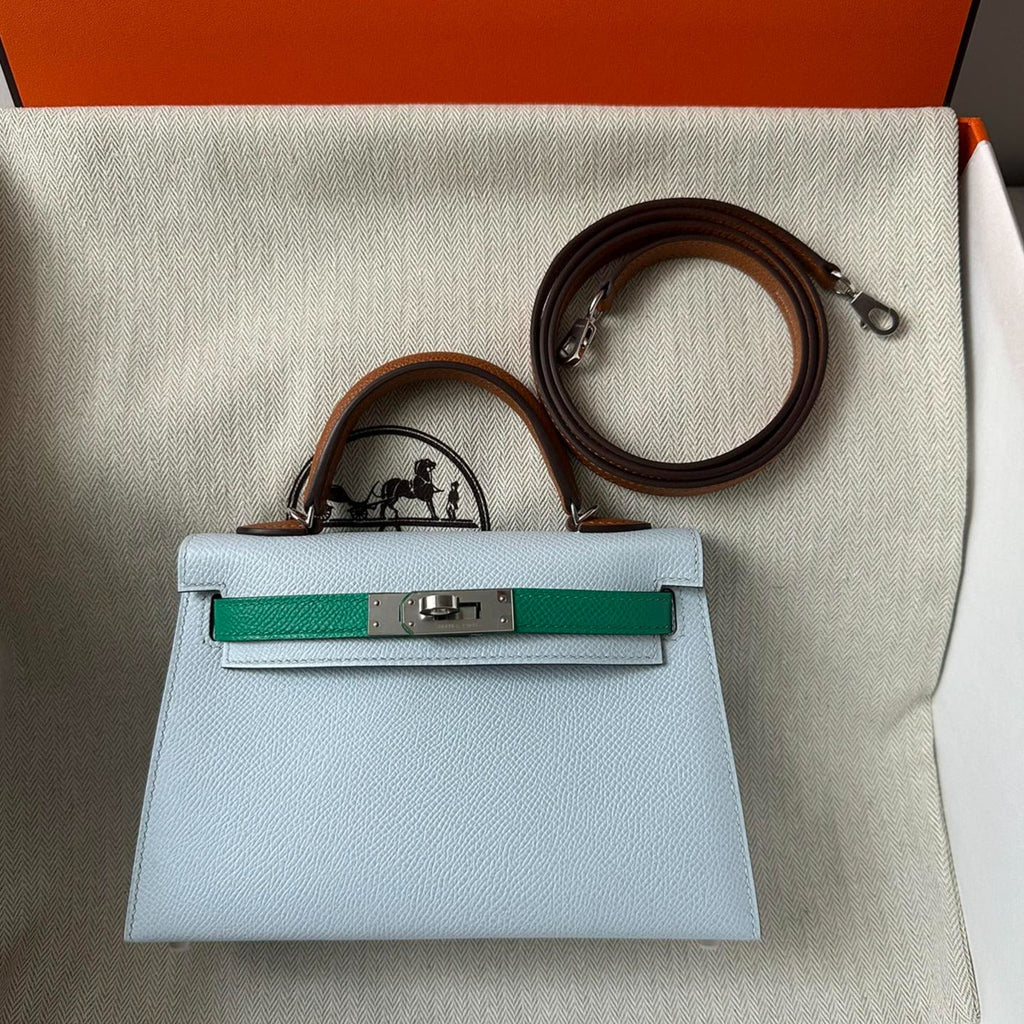 HERMES KELLY MINI 20 CLOUD BLUE EPSOM SILVER HARDWARE
