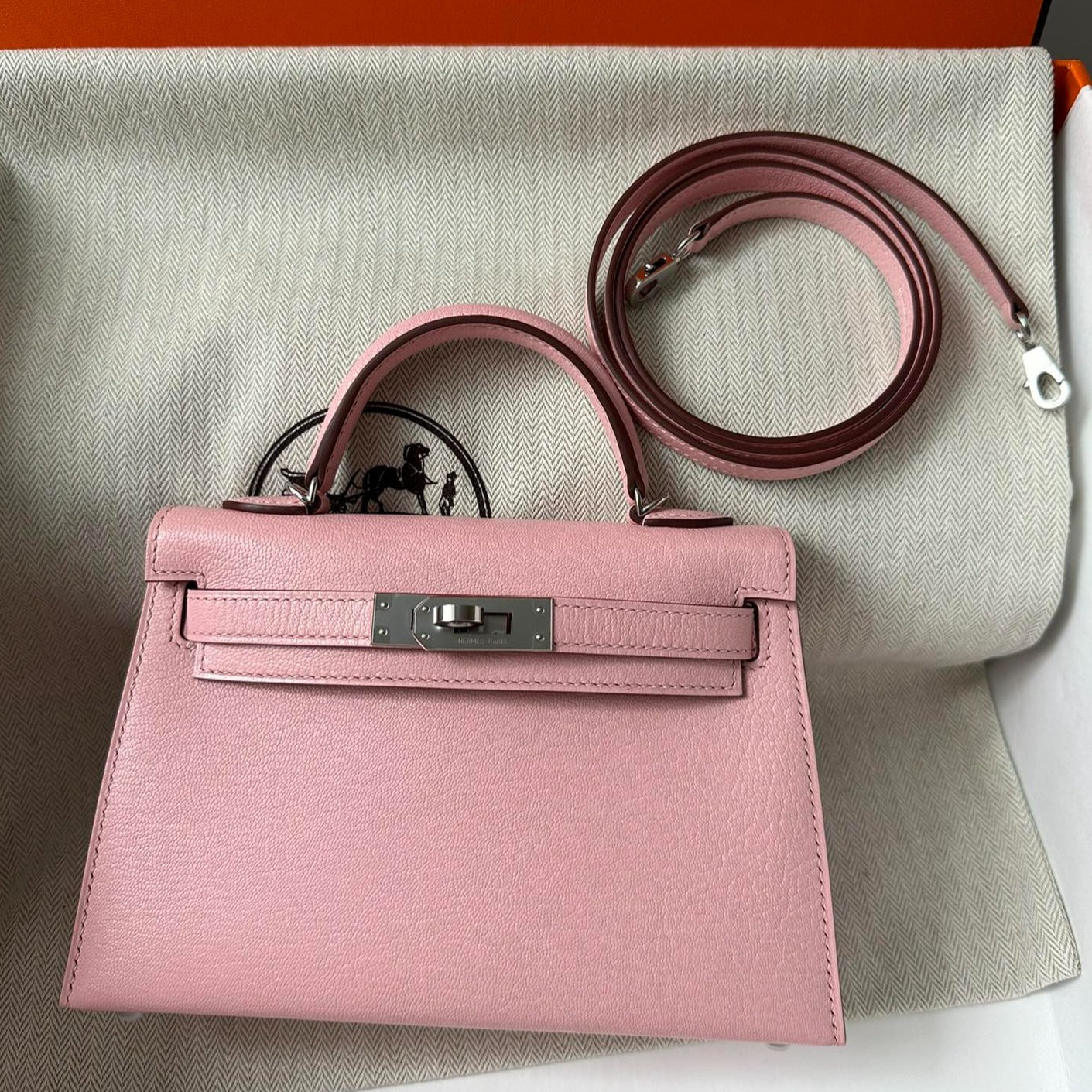 HERMES KELLY MINI 19 PINK CHEVRE SILVER HARDWARE