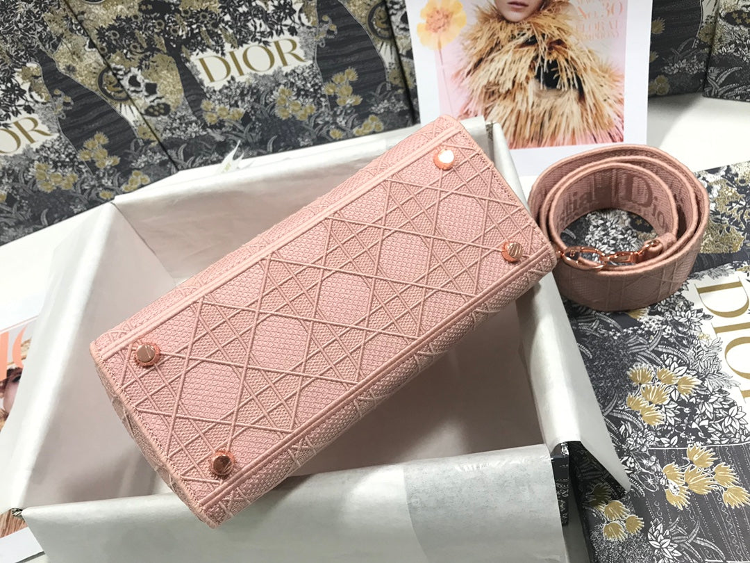 DIOR MEDIUM LADY D-LITE 24 PINK CANNAGE EMBROIDERY