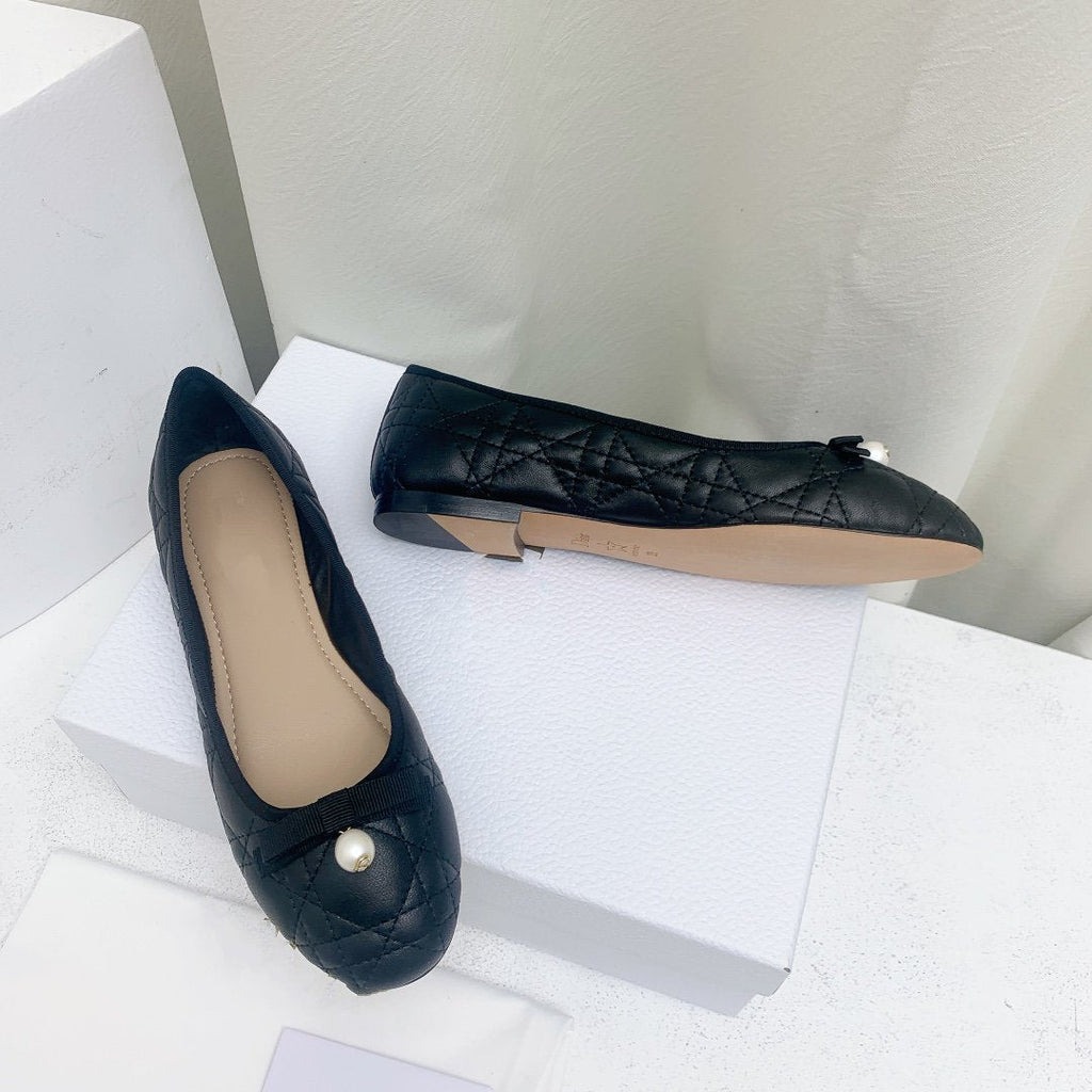 DIOR CD BALLET FLAT BLACK MOP FRONT