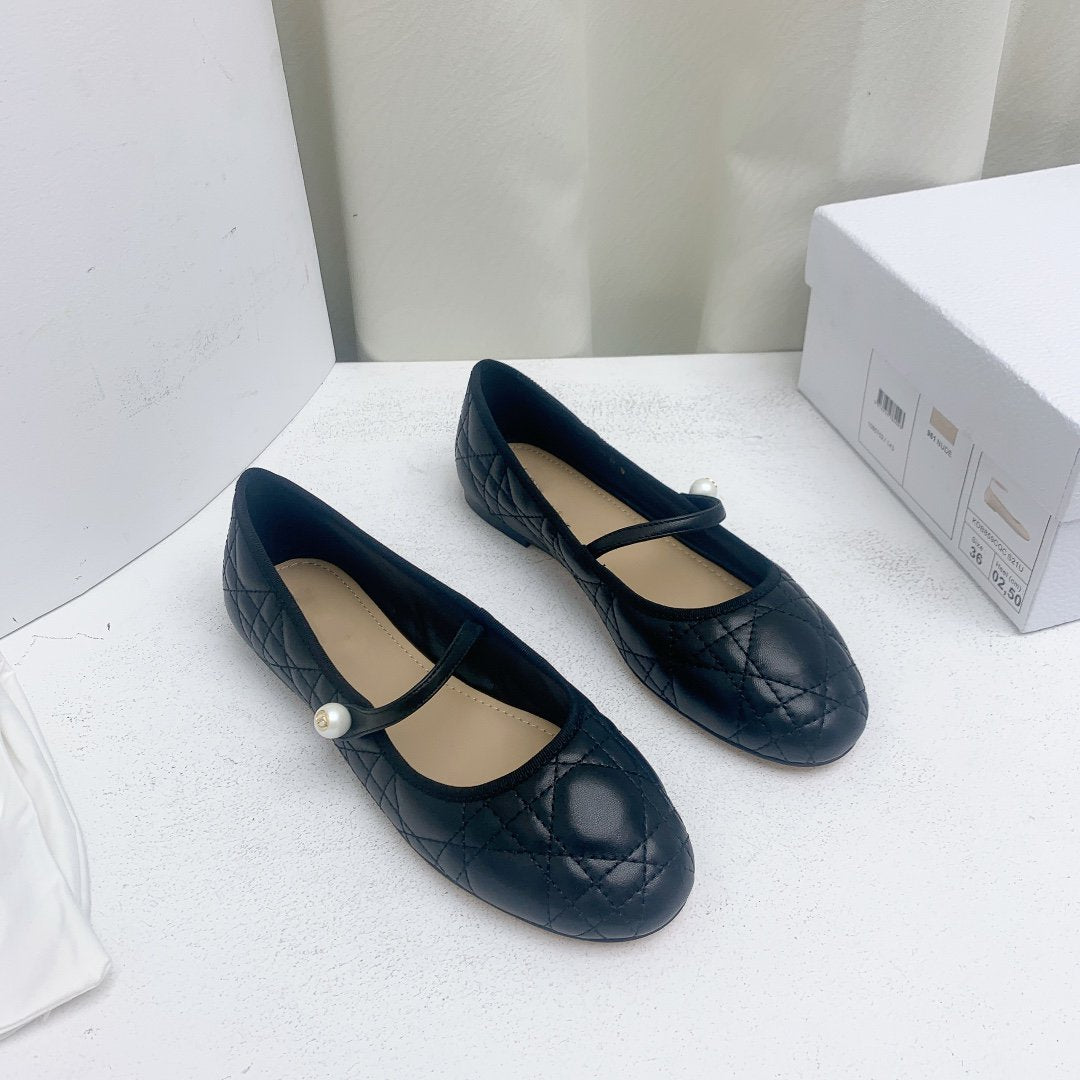 DIOR CD BALLET FLAT BLACK MOP MIDDLE