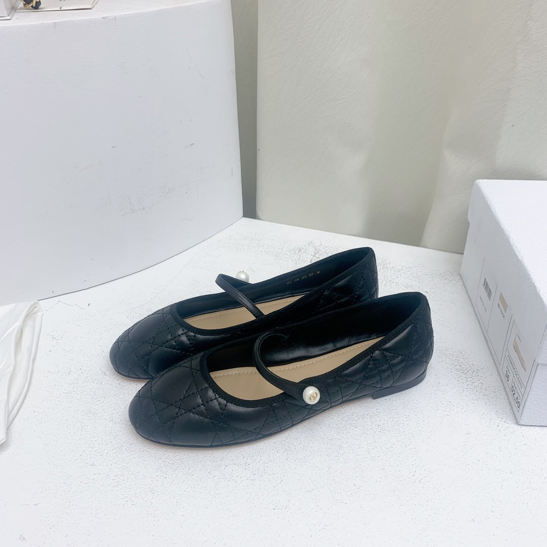 DIOR CD BALLET FLAT BLACK MOP MIDDLE