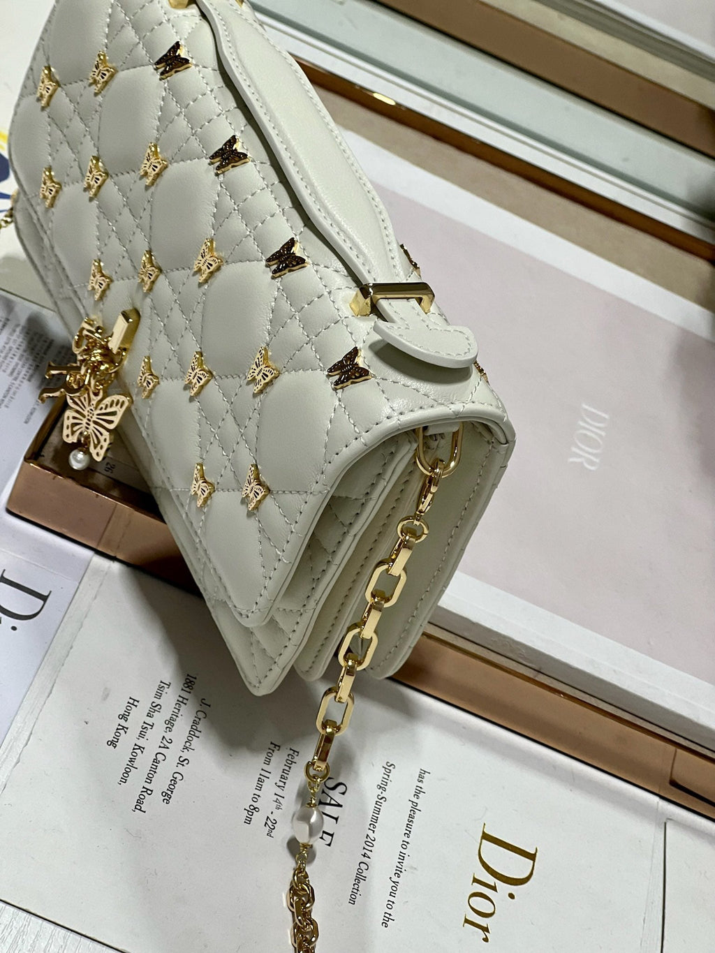DIOR MISS LADY 21 BUTTERFLY STUD WHITE LAMBSKIN