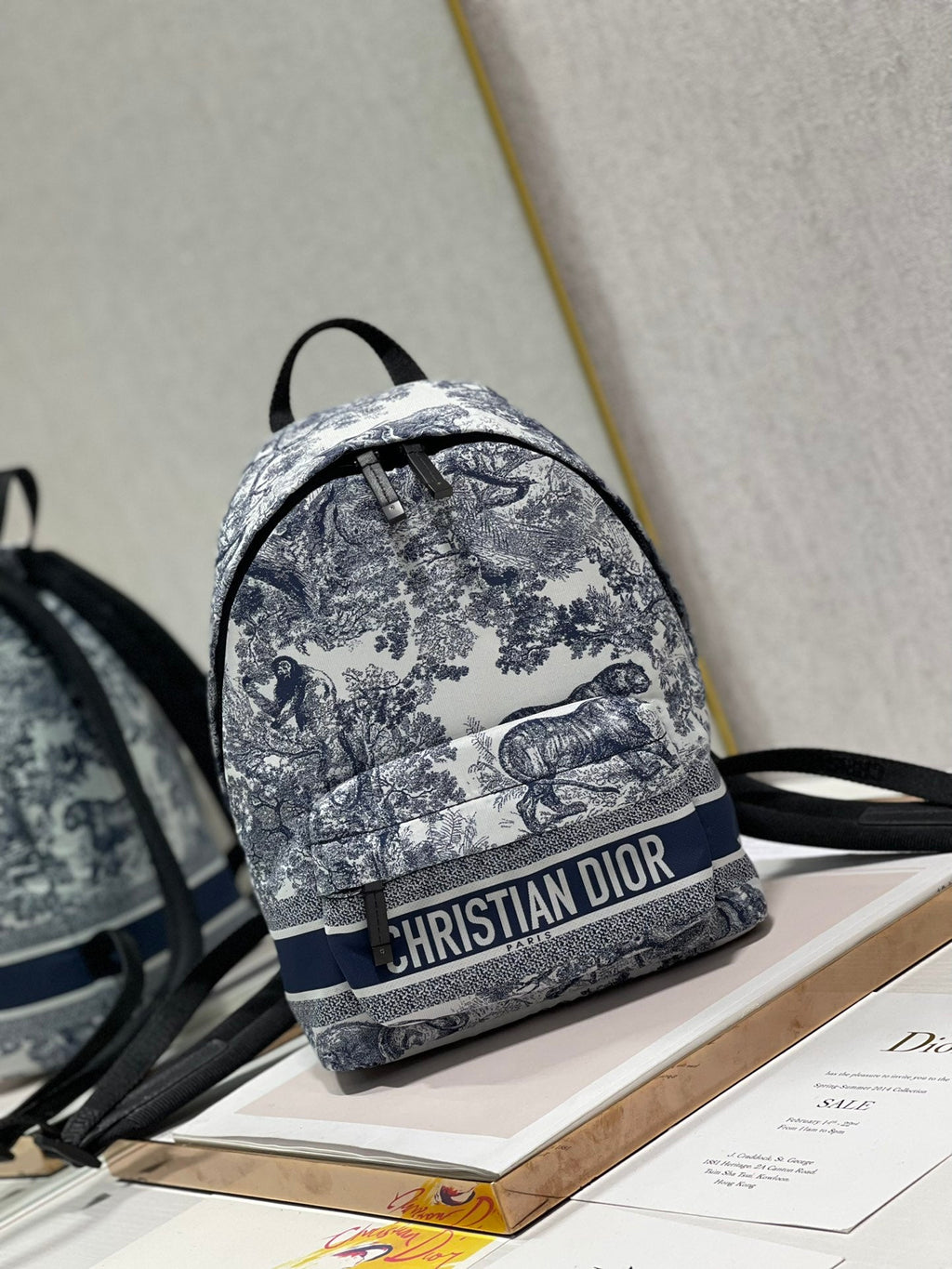 DIOR TRAVEL BACKPACK 20CM WHITE BLUE OBLIQUE JACQUARD
