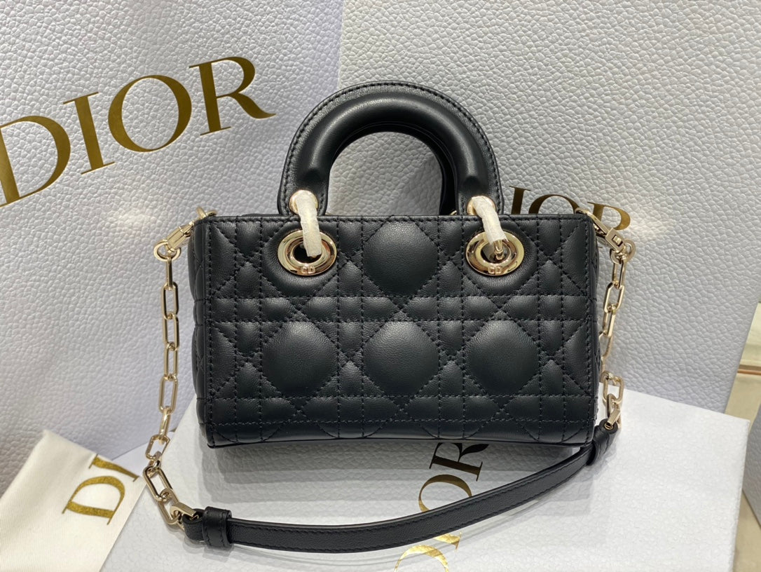 DIOR MICRO LADY D-JOY 16.5 BLACK LAMBSKIN